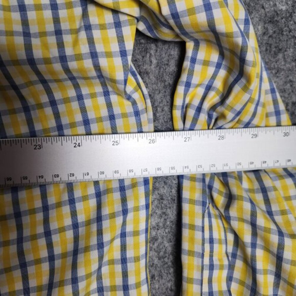 Peter Millar Shirt Men L Nanoluxe Long Sleeve Yellow Blue Plaid Button Down - Picture 6 of 7